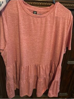 SHEIN Rose Pink Short Sleeve Tiered Ruffle Tee